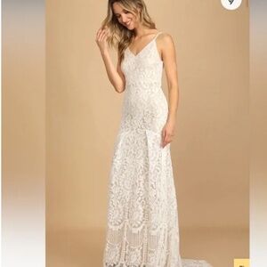 Lulus Flynn White Lace Boho Wedding Dress Small
